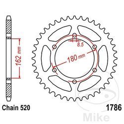 Stahl Kettenrad Hinten JT JTR1786.52 ilość zębów 52Z