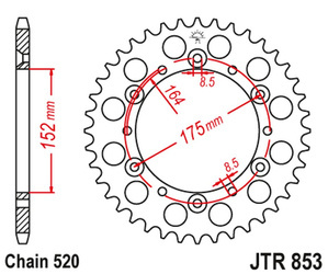 JT Hinteres Ritzel Aluminium [44 Zähne] YAMAHA YZ/YZF 88-98 Farbe schwarz