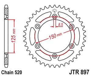 JT Stahlkettenrad hinten 53 Zähne (JTR897) KTM EXC SX SXS EXCF Duke SM LC4 Husaberg FC FE Husqvarna TE TC FX