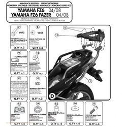 KAPPA Mittelgepäckträger YAMAHA FZ6 / FZS 600 FAZER (04-06), FZ6 S2 / FZ6 600 FAZER S2 (07-11)