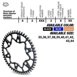 Moto-Master Aluminium Kettenrad [42] KTM SX 50/SX 50 MINI 02- / SX-E5 E-BIKE 19- / GASGAS MC 50 MC-E E-BIKE 21- / HUSQVARNA TC 50 17 / TC 50 MINI 18-. EE 5 E-BIKE 19-